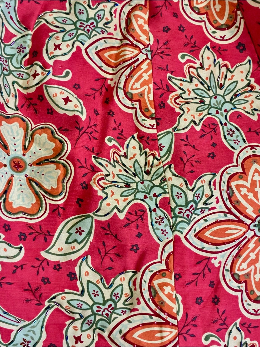 VTG Muse 11 Coral Red Floral Beaded Capris with Cream & Orange Accents - Picture 12 of 12